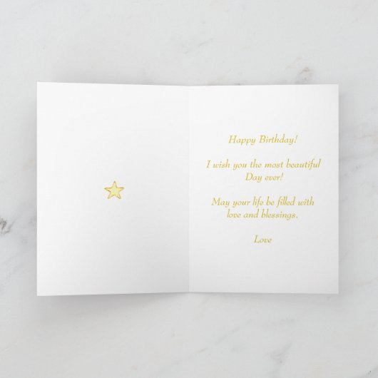 Birthday unicorn, meerkleurige sterren & bloemen kaart (Binnen)