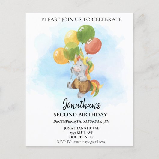 Birthday Unicorn met Waterverf van ballonnen (Voorkant)