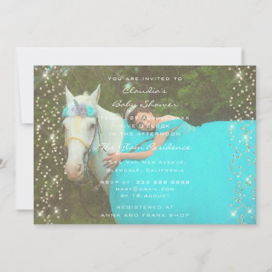 Birthday Unicorn Party Photo Gold Confetti Coral Kaart (Voorkant)