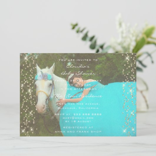 Birthday Unicorn Party Photo Gold Confetti Coral Kaart (Staand voorkant)