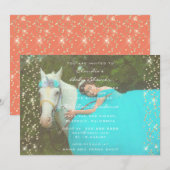 Birthday Unicorn Party Photo Gold Confetti Coral Kaart (Voorkant / Achterkant)