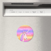 Birthday Unicorn Pastel Rainbow Glitter Name Magneet (Insitu (Vaatwasser))