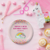 Birthday Unicorn Rainbow Confetti Pink Papieren Bordje (Feest)