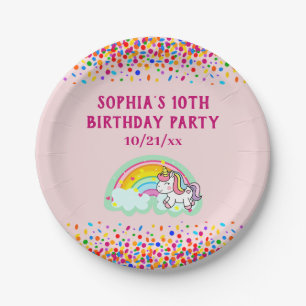 Birthday Unicorn Rainbow Confetti Pink Papieren Bordje