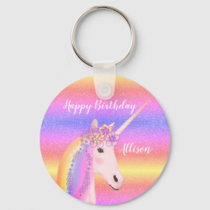 Birthday Unicorn Rainbow Glitter Aangepast Sleutelhanger