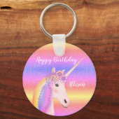 Birthday Unicorn Rainbow Glitter Personeelsformati Sleutelhanger (Voorkant)