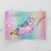 Birthday Unicorn Rainbow Paars Pink Glitter Ombre Kaart (Binnen)