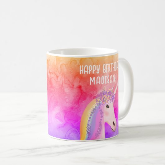 Birthday Unicorn Rainbow Waterverf op persoonlijke Koffiemok (Voorkant rechts)