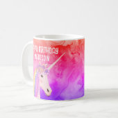 Birthday Unicorn Rainbow Waterverf op persoonlijke Koffiemok (Voorkant links)