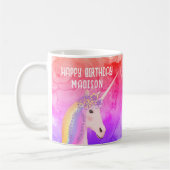 Birthday Unicorn Rainbow Waterverf op persoonlijke Koffiemok (Links)