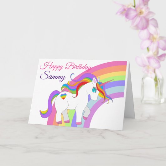 Birthday Unicorn van Little Girl Personalize Name Kaart (Orchidee)
