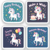Birthday Unicorn Vector Collage - Magical Cute Sticker (Voorkant)
