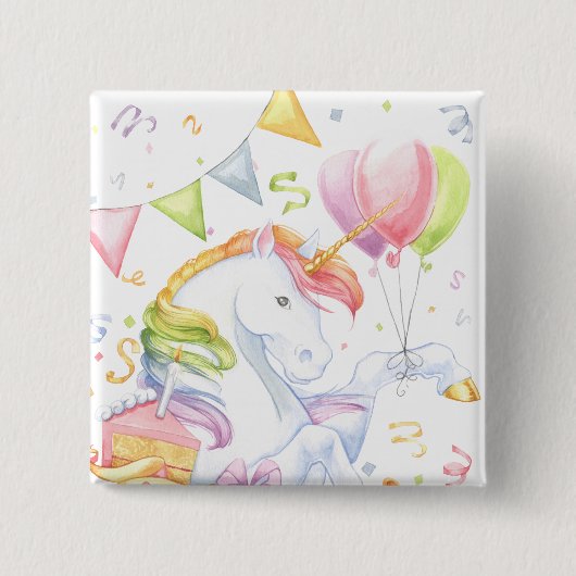 Birthday Unicorn Vierkante Button 5,1 Cm (Voorkant)
