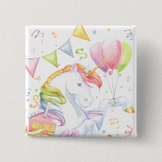 Birthday Unicorn Vierkante Button 5,1 Cm