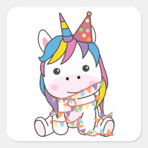 Birthday Unicorn voor kinderen Een vogelplein Vierkante Sticker