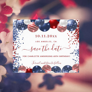 Birthday USA red white blue budget save the date Flyer
