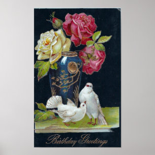 Birthday Vase en Doves Poster