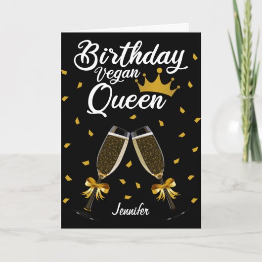 Birthday Vegan Queen (met jouw naam) Kaart (Voorkant)