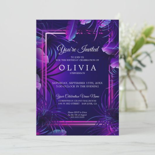 Birthday | Verbluffende neontropische olie Kaart (Staand voorkant)