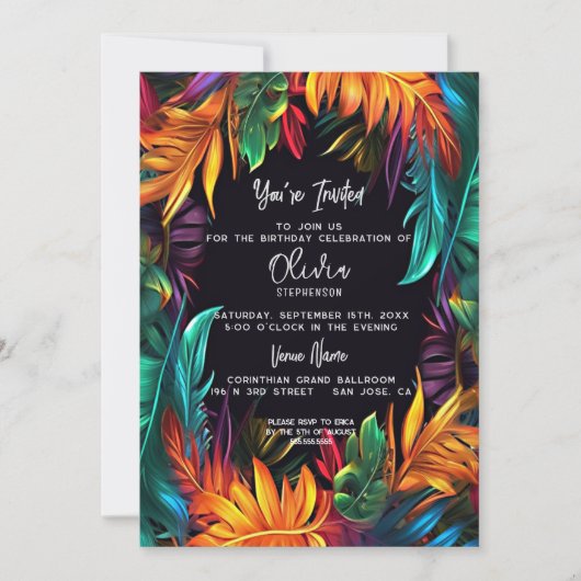 Birthday | Vet Neon Tropisch gebladerte Kaart (Voorkant)