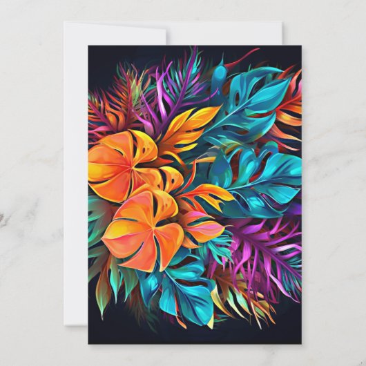 Birthday | Vet Neon Tropisch gebladerte Kaart (Achterkant)