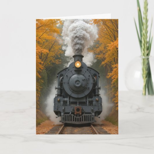 Birthday Vintage Steam Engine Autumn Woods Kaart (Voorkant)