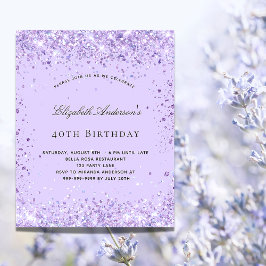 Birthday violet glitter script budgetuitnodiging flyer