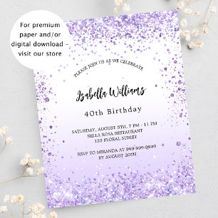 Birthday violet lavender budget uitnodiging