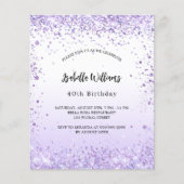 Birthday violet lavender budget uitnodiging (Voorkant)
