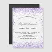 Birthday violet lavender glitter magnet uitnodigin (Voorkant / Achterkant)