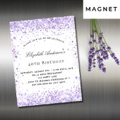 Birthday violet lavender glitter magnet uitnodigin