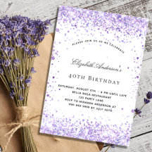 Birthday violet lavender glitter script elegant