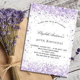 Birthday violet lavender glitter script elegant kaart