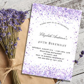 Birthday violet lavender glitter script luxe kaart