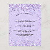 Birthday violet lavender glitter stofscript uitnodiging briefkaart (Voorkant)
