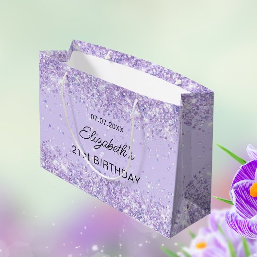 Birthday violet lavender sparkles groot cadeauzakje