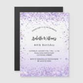 Birthday violet lavender sparkles script luxe magnetische uitnodiging (Voorkant / Achterkant)