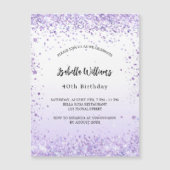 Birthday violet lavender sparkles script luxe magnetische uitnodiging (Voorkant)