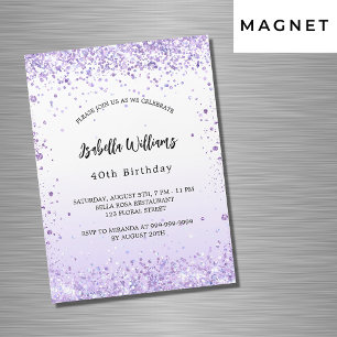 Birthday violet lavender sparkles script luxe magnetische uitnodiging