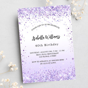 Birthday violet lavender sparkles uitnodiging briefkaart