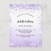 Birthday violet lavender sparkles uitnodiging briefkaart (Voorkant)