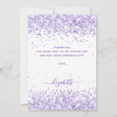 Birthday violet paarse glitter bedankt! kaart (Achterkant)