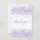 Birthday violet paarse glitter white Dankuwel Bedankkaart (Voorkant)
