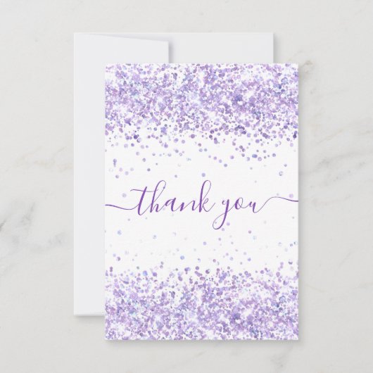 Birthday violet paarse glitter white Dankuwel Bedankkaart (Voorkant)