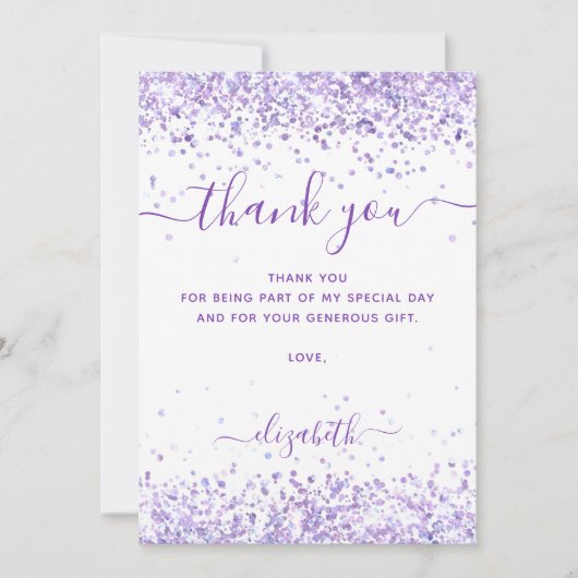 Birthday violet witte glitter bedankt kaart (Voorkant)
