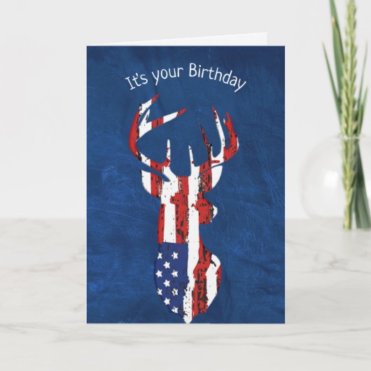 Birthday vlag Deer op blauw leder Kaart (Voorkant)