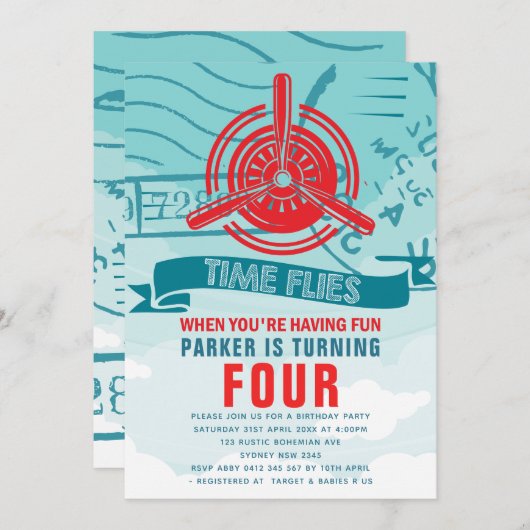 Birthday-vliegtuig Kaart (Voorkant / Achterkant)