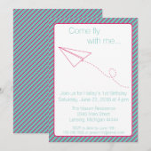 Birthday, vliegtuig met roze en Aqua Paper, uitnod Kaart (Voorkant / Achterkant)