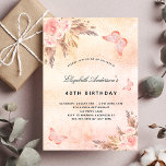 Birthday vlinder pampas kaart<br><div class="desc">Een roos gouden, wazige roze roze faux metallische achtergrond. Gedecorbeerd met roos goud en roze floralen, rozen, pamapegras en vlinders. Pas een naam en partijdetails aan en voeg deze toe.</div>
