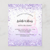 Birthday vlinder violet budget uitnodiging (Voorkant)